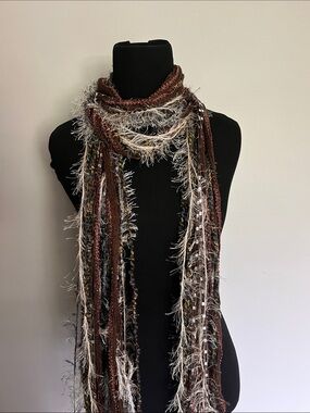 Hand Crafted Brown & Cream Textured Fringe Fashion Scarf